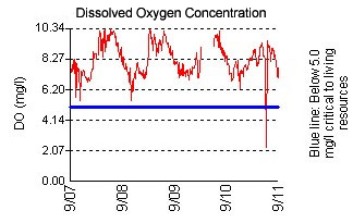 Graph of daily DO variations at Cedar Hall Wharf