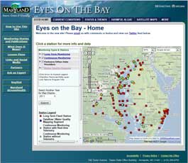 Map graphic showing Eyes on the Bay monitoring station locations